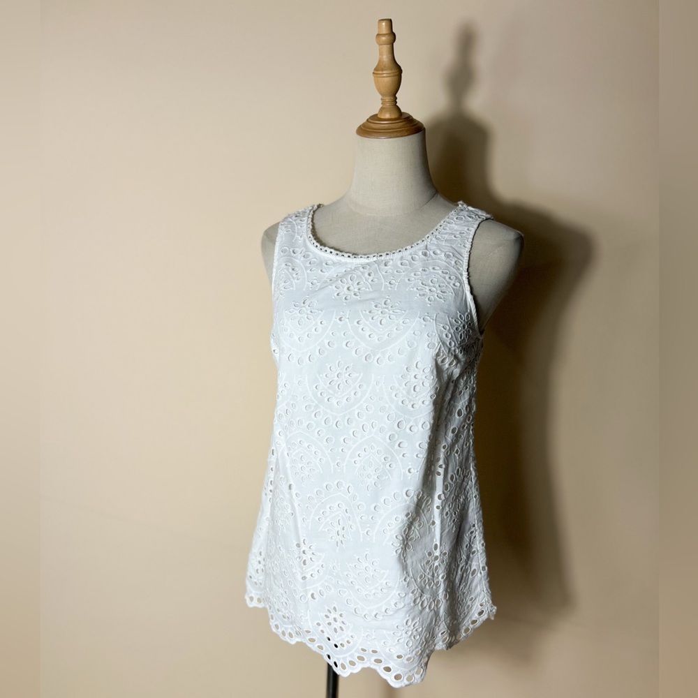 BODEN White Eyelet Sleeveless Cotton Top Size 4